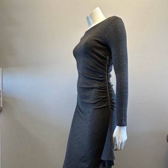 Michael Kors Long Sleeve Charcoal Dress With Side Zipper and Ruched Torso - Picture 10 of 14